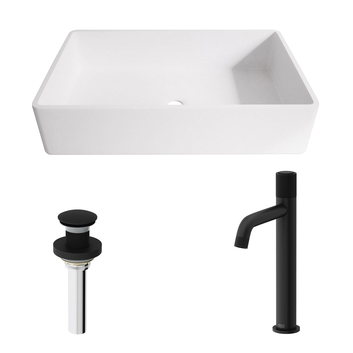 Magnolia MatteStone White Bathroom Sink/Basin Set with Apollo Faucet and Rectangular Composite Vessel X2P1 - product image 2