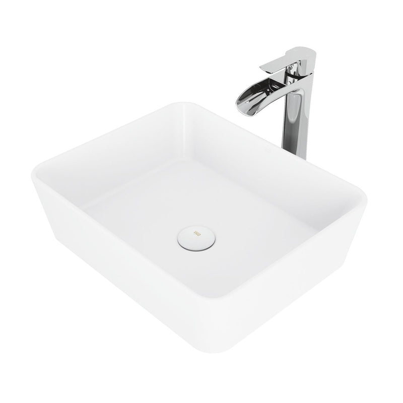 Marigold MatteStone Matte White Bathroom Sink/Basin Set with Niko Faucet and Rectangular Composite Vessel L0H6