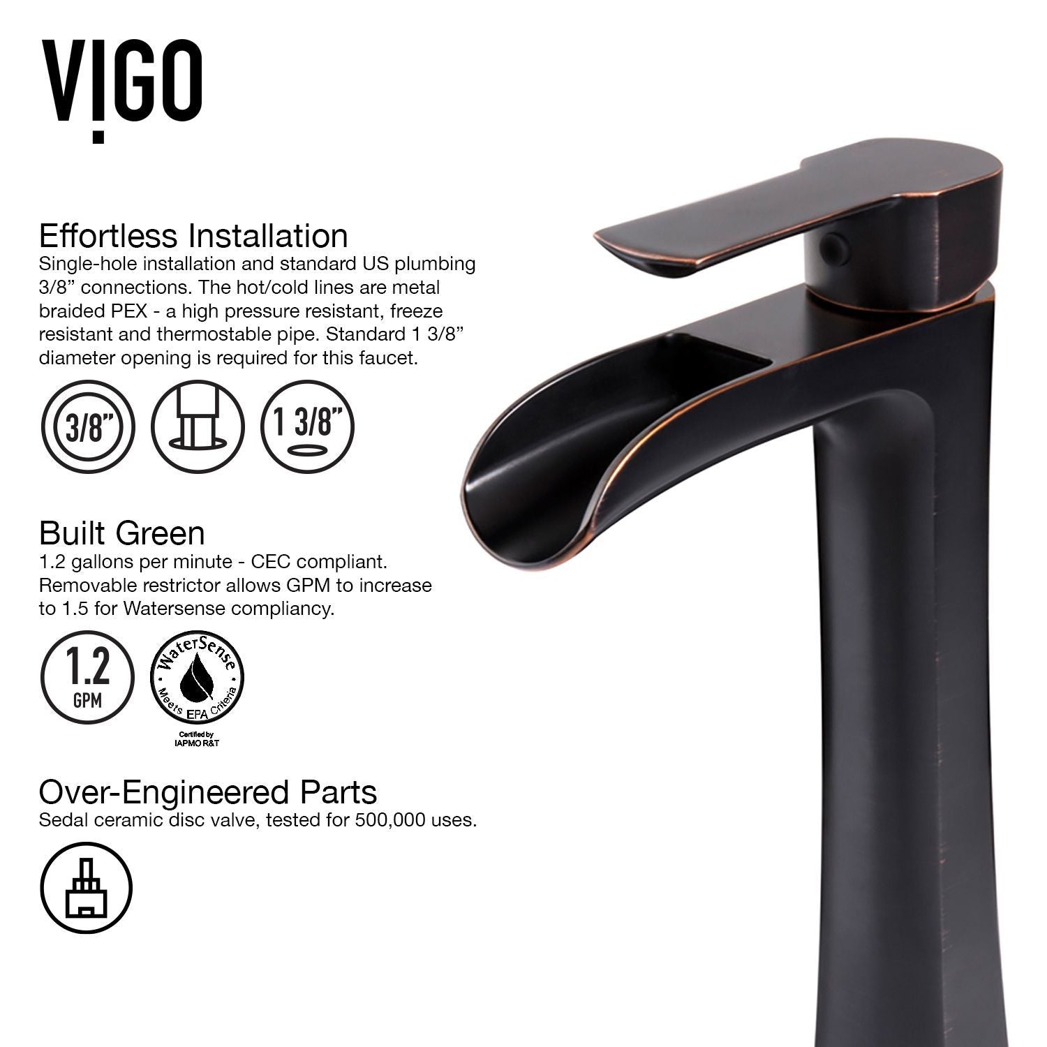 Niko Single Handle Vessel Single Hole Bathroom Sink Faucet with Pop-up Drain, Antique Rubbed Bronze A6L1 - product image 8