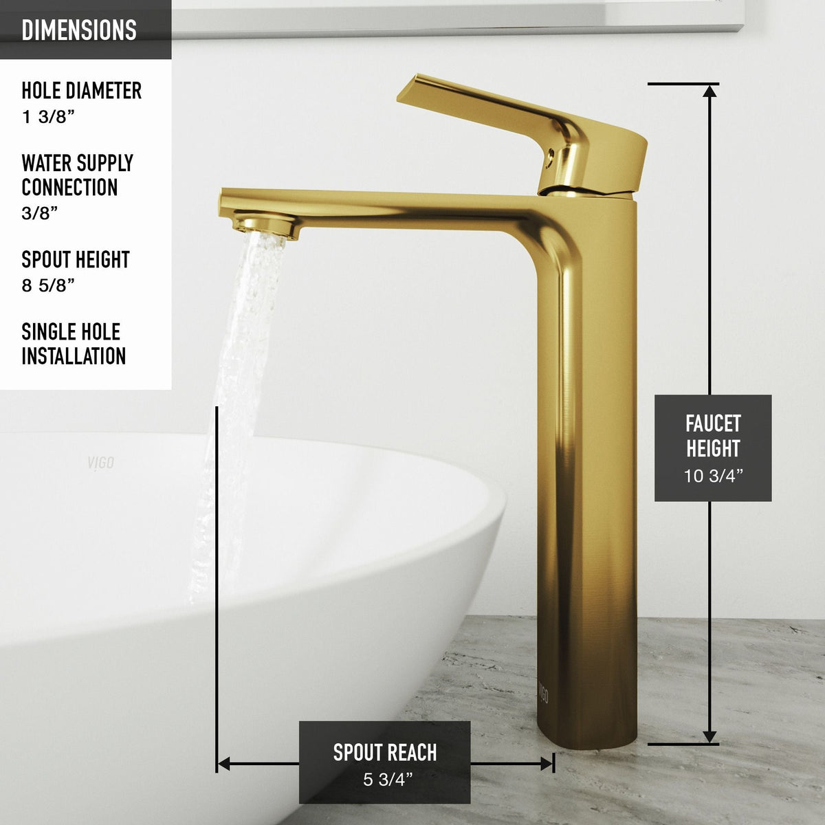 Norfolk Single Handle Vessel Single Hole Bathroom Sink Faucet, Matte Gold D4H3 - product image 7