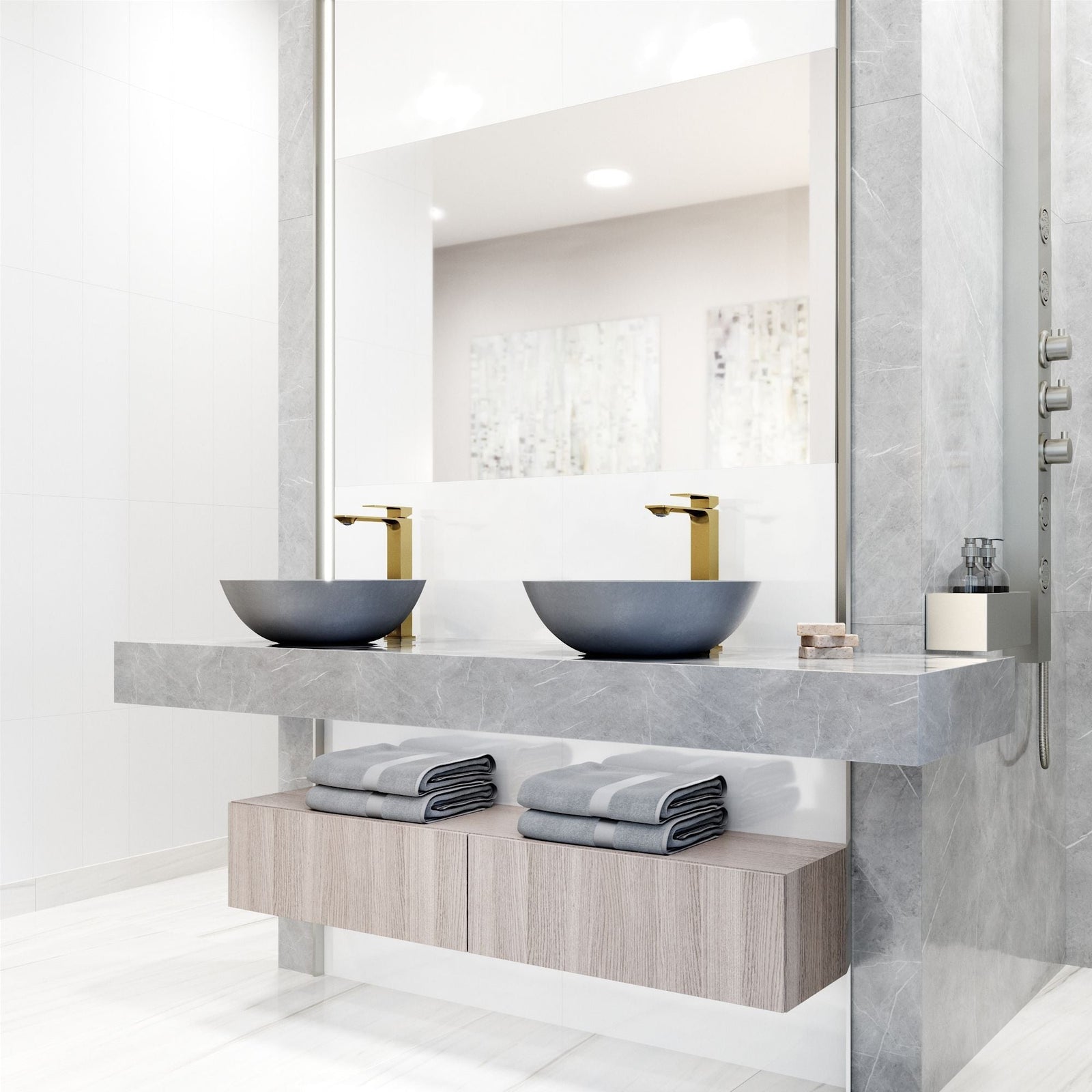 Ravenna Gothic ConcretoStone Grey Bathroom Sink/Basin Set with Dunn Faucet and Round Vessel W5P7 - product image 5