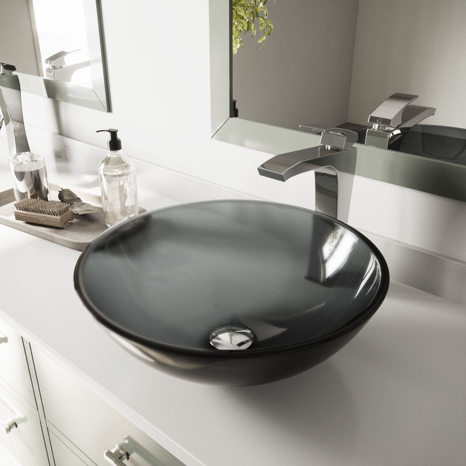 Sheer Glass Round Vessel Bathroom Sink/Basin with Deep Bowl, Black M1S2 - product image 8