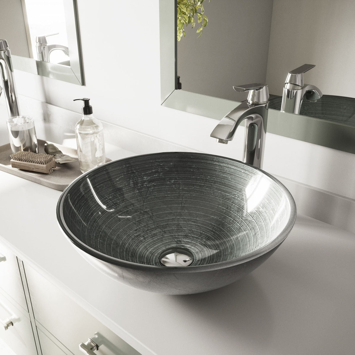 Simply Glass Round Vessel Bathroom Sink/Basin with Deep Bowl, Gray M4I3 - product image 7