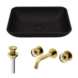 Sottile MatteShell Matte Black Bathroom Sink/Basin Set with Cass Wall Mount Faucet and Glass Rectangular Vessel O3U5 - product image 2