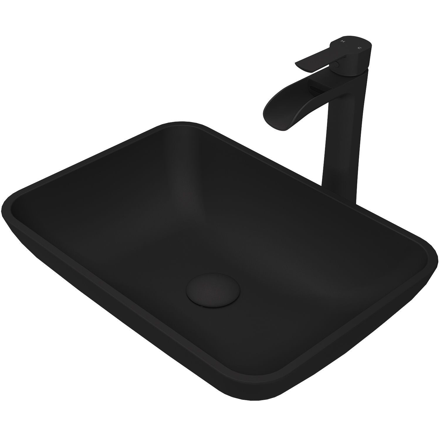 Sottile MatteShell Matte Black Bathroom Sink/Basin Set with Niko Faucet and Glass Rectangular Vessel E2C6 - product image 1