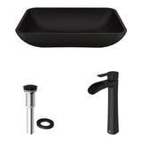 Sottile MatteShell Matte Black Bathroom Sink/Basin Set with Niko Faucet and Glass Rectangular Vessel E2C6 - product image 2