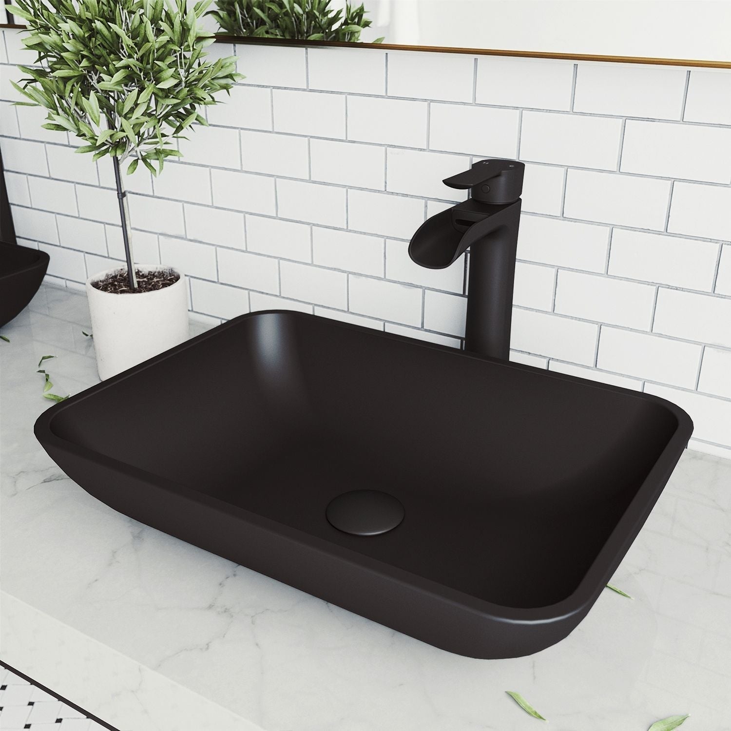 Sottile MatteShell Matte Black Bathroom Sink/Basin Set with Niko Faucet and Glass Rectangular Vessel E2C6 - product image 5