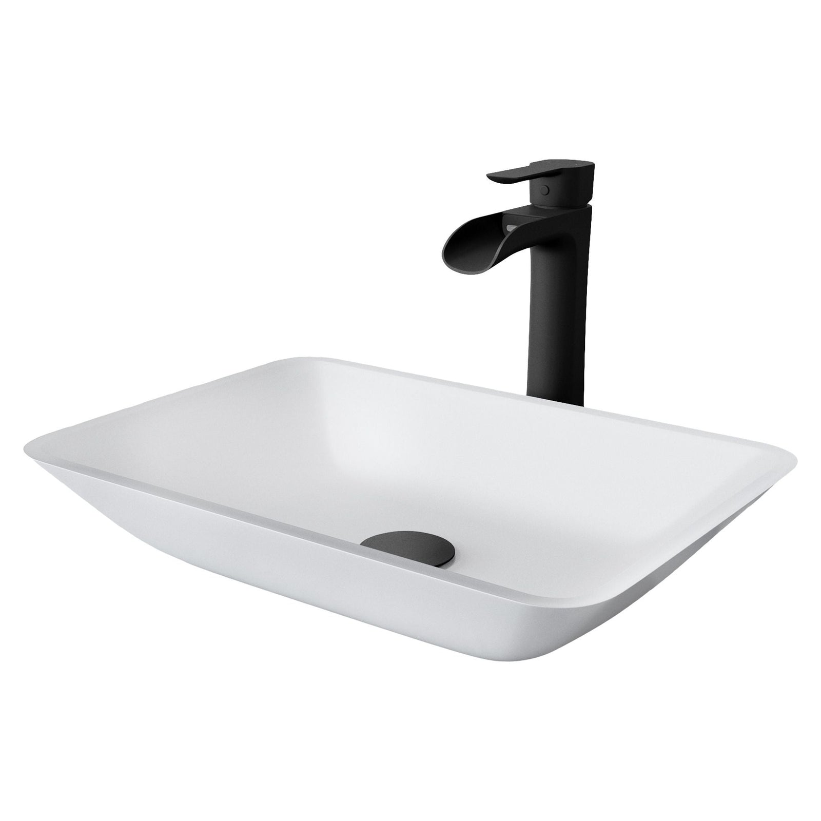 Sottile MatteShell White Bathroom Sink/Basin Set with Niko Faucet and Glass Rectangular Vessel G9U4 - product image 1