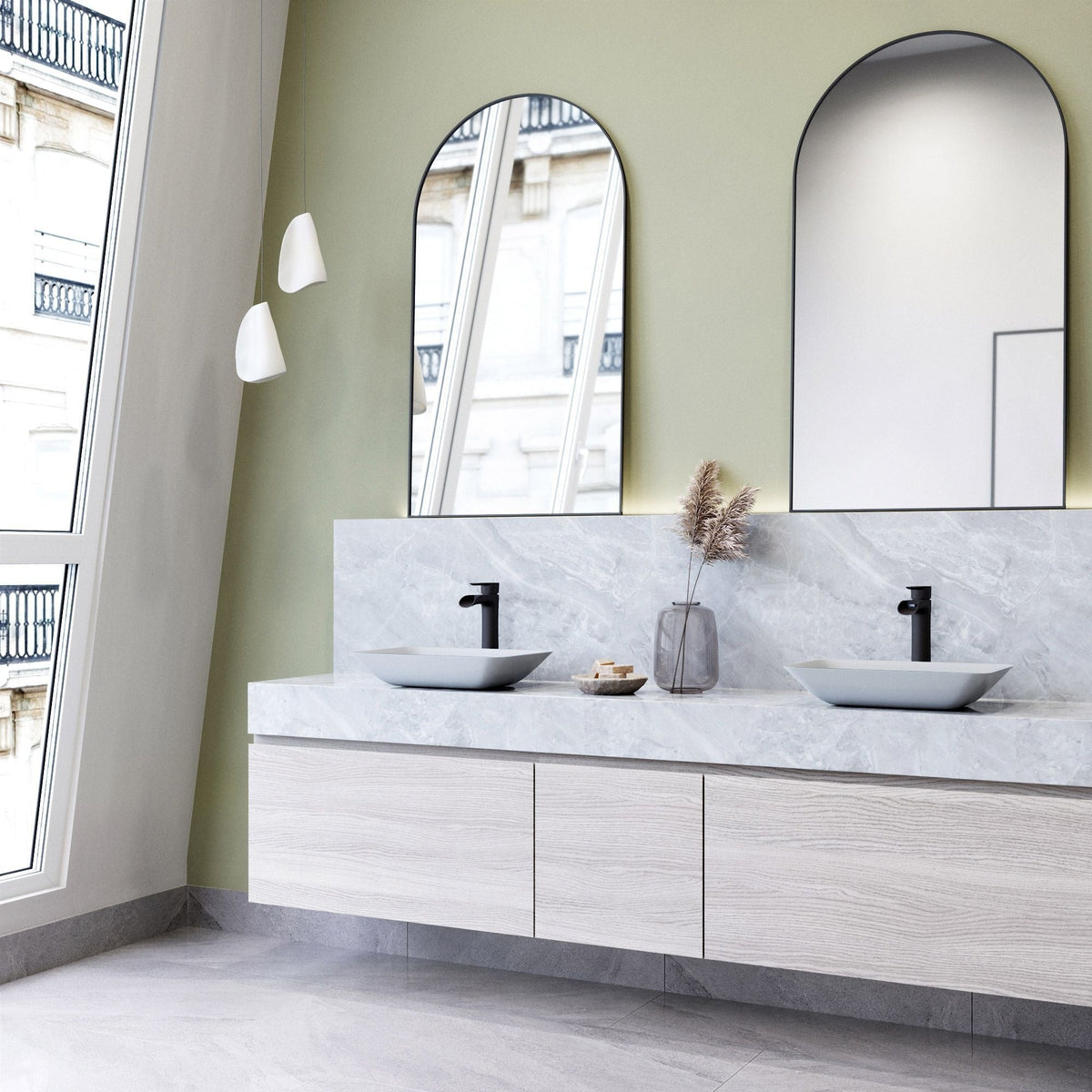 Sottile MatteShell White Bathroom Sink/Basin Set with Niko Faucet and Glass Rectangular Vessel G9U4 - product image 5