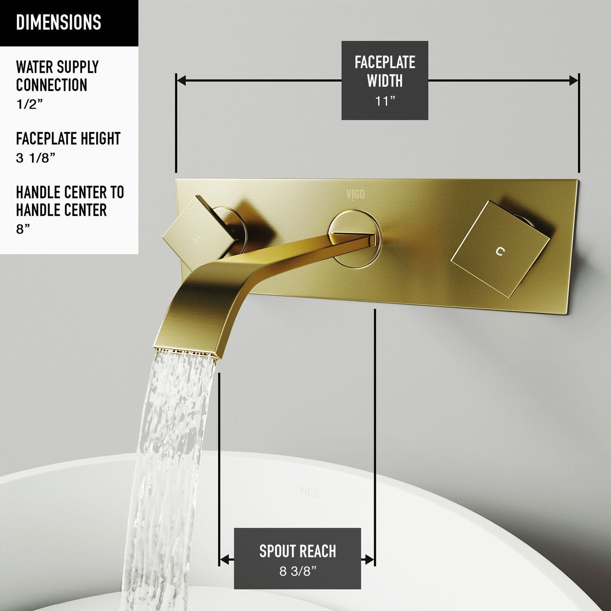 Titus Wall Mount Dual Handle Bathroom Sink Faucet, Eco-Friendly 1.2 GPM Flow Rate, Matte Brushed Gold R7C1 - product image 5