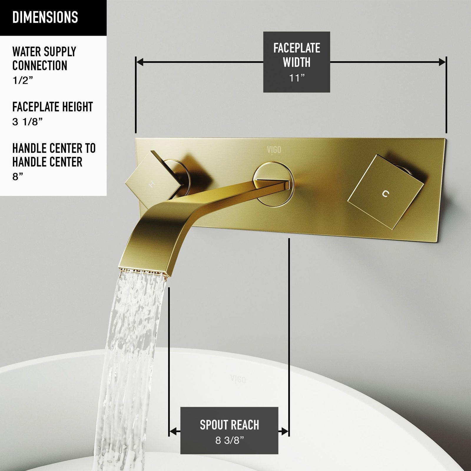Titus Wall Mount Dual Handle Bathroom Sink Faucet, Eco-Friendly 1.2 GPM Flow Rate, Matte Brushed Gold R7C1 - product image 6