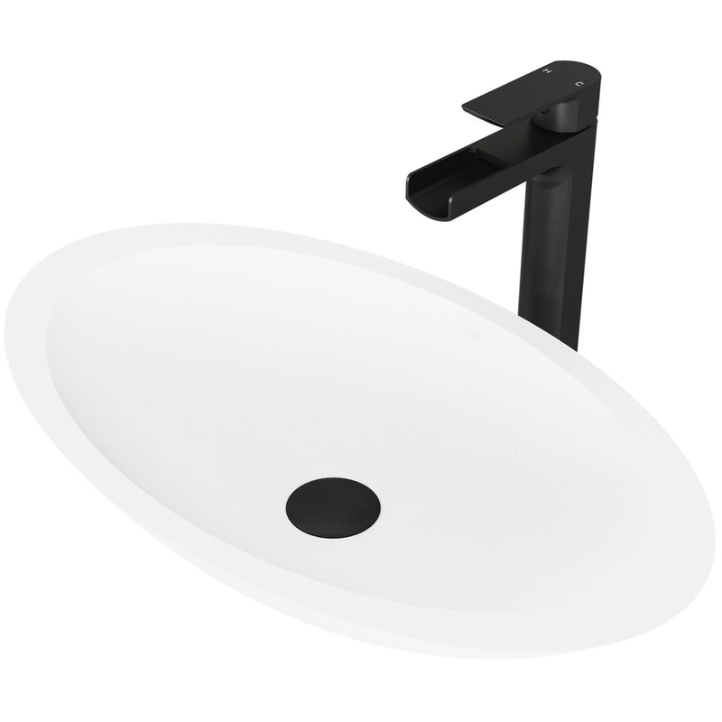Wisteria MatteStone White Bathroom Sink/Basin Set with Amada Faucet and Oval Composite Vessel J0A2